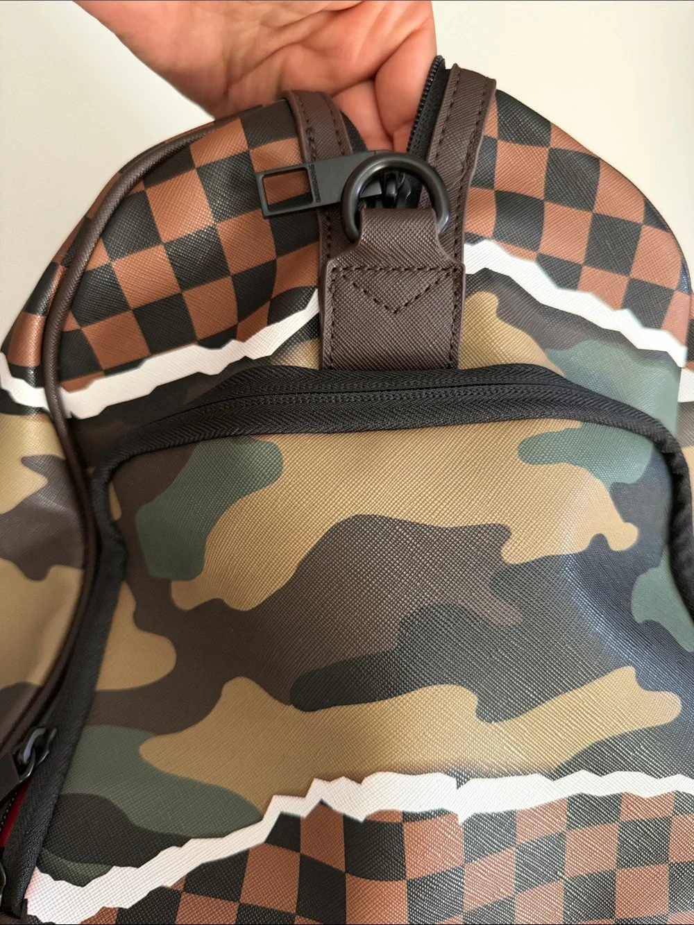 Sprayground Brown Green Camo Shark Duffel Bag limited edition